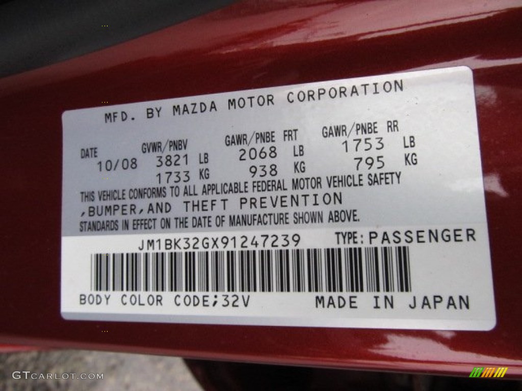 2009 MAZDA3 Color Code 32V for Copper Red Mica Photo #56793954