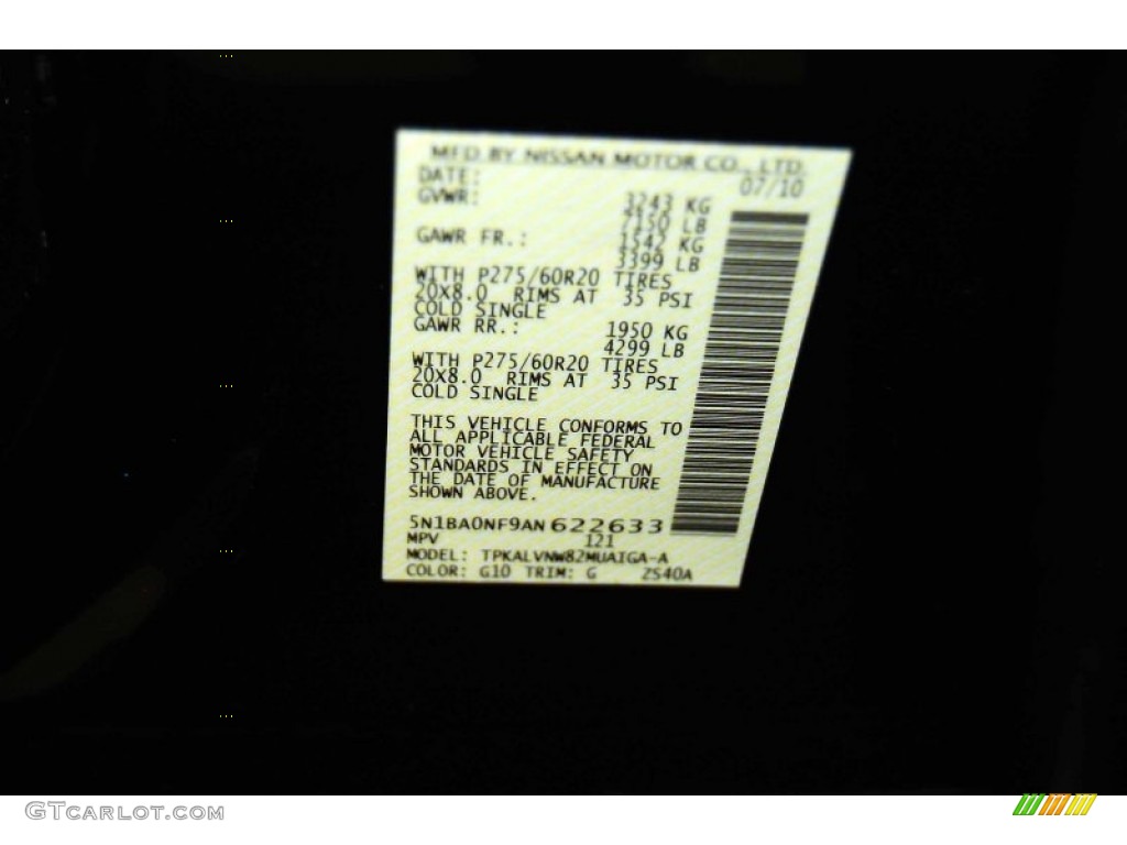2010 Nissan Armada Platinum Color Code Photos