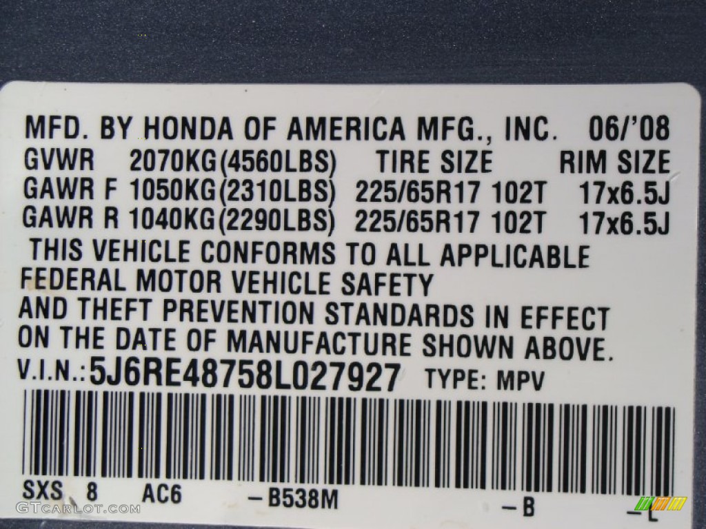 2008 CR-V EX-L 4WD - Glacier Blue Metallic / Gray photo #31