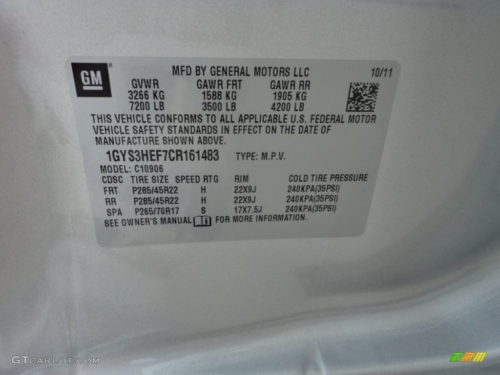 2012 Cadillac Escalade ESV Luxury Info Tag Photos