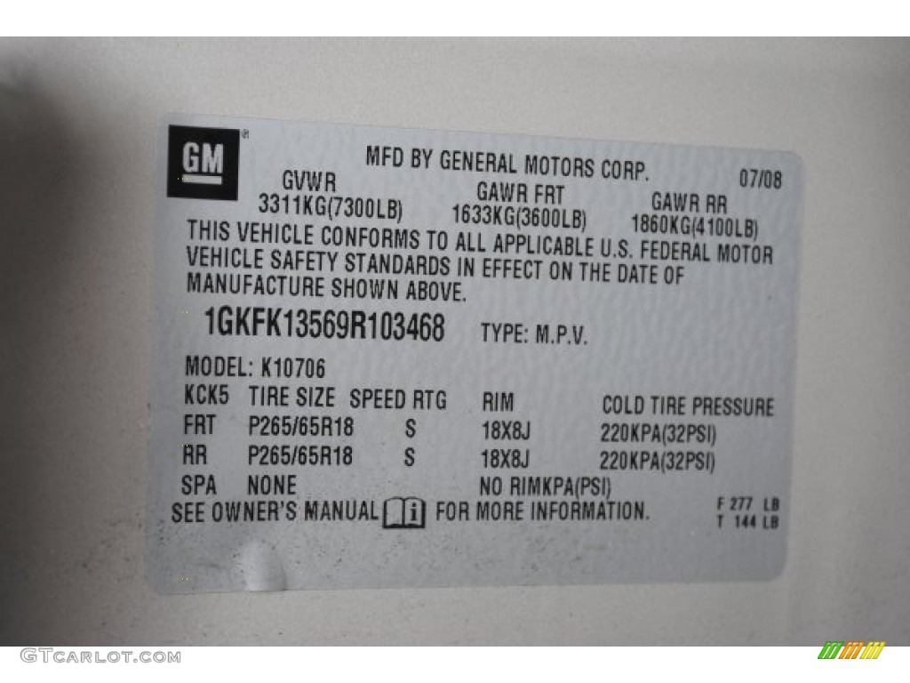 2009 GMC Yukon Hybrid 4x4 Info Tag Photos