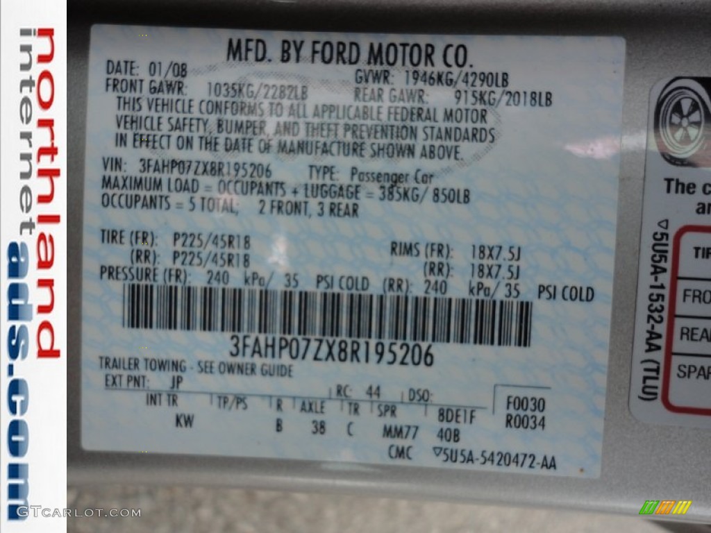 2008 Fusion Color Code JP for Silver Birch Metallic Photo #56804950