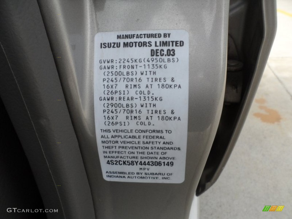 2004 Isuzu Rodeo S Info Tag Photo #56809824