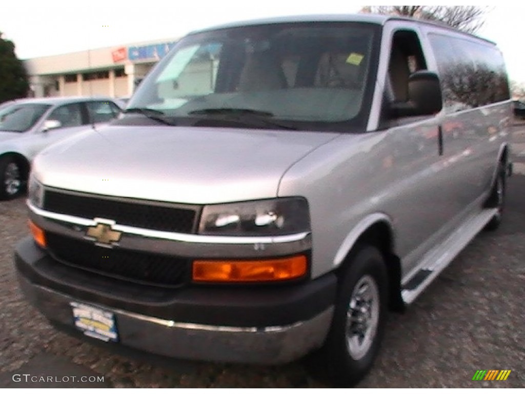 2010 Express LT 3500 Extended Passenger Van - Sheer Silver Metallic / Medium Pewter photo #1