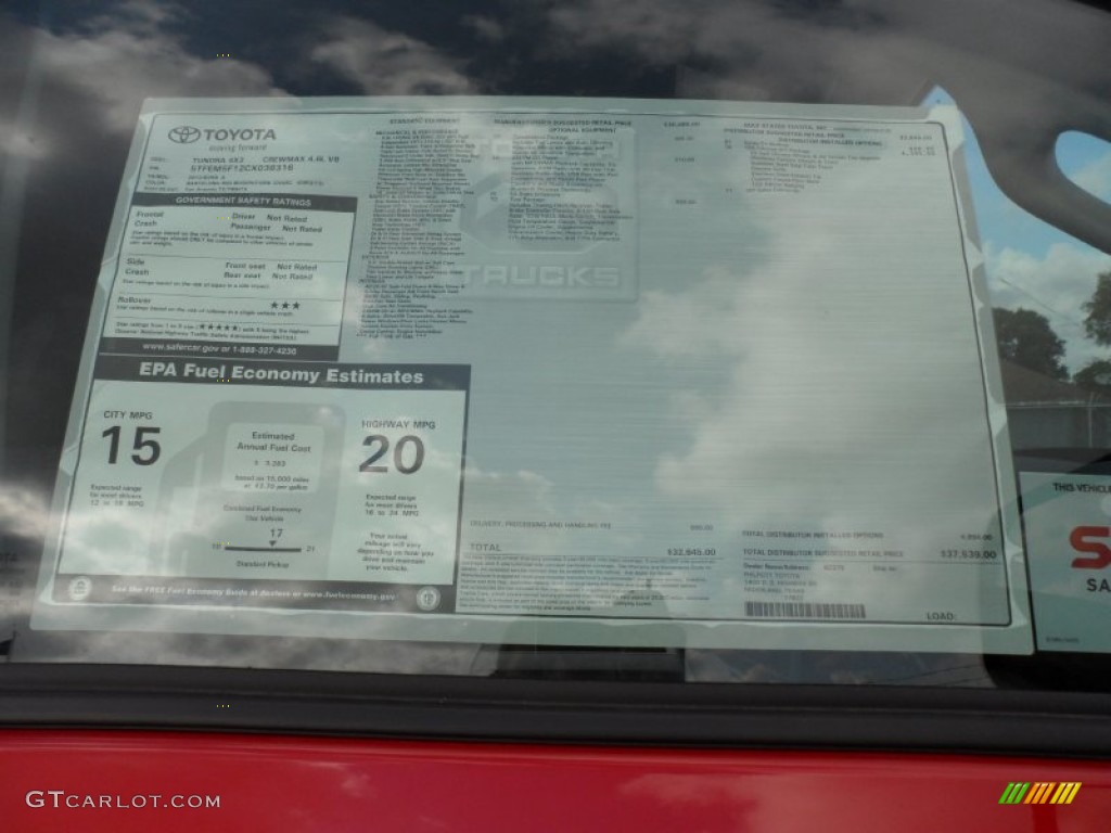 2012 Toyota Tundra SR5 CrewMax Window Sticker Photo #56811782