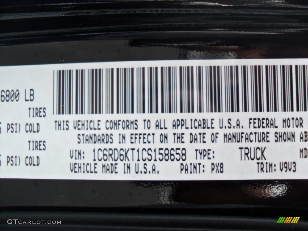 2012 Ram 1500 Color Code PX8 for Black Photo #56820730