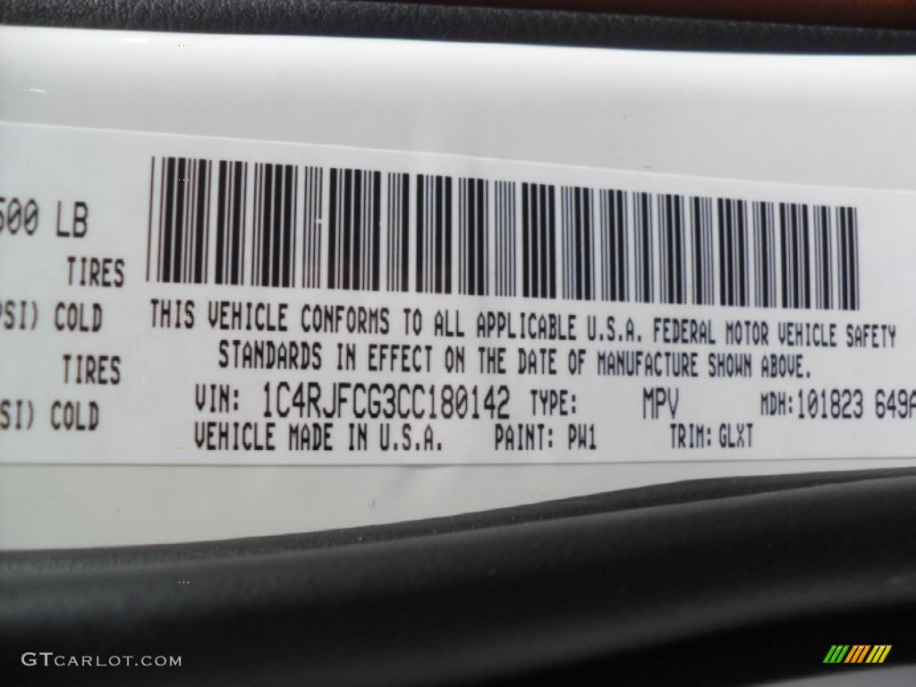 2012 Grand Cherokee Color Code PW1 for Stone White Photo #56821939