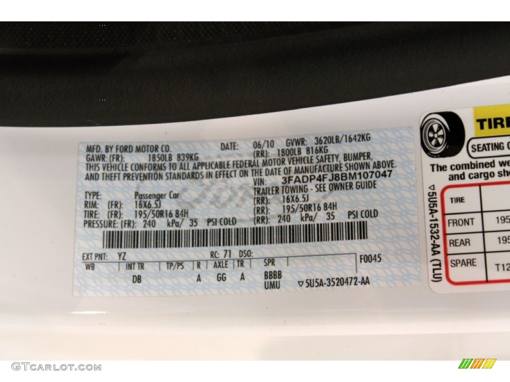 2011 Fiesta Color Code YZ for Oxford White Photo #56823055
