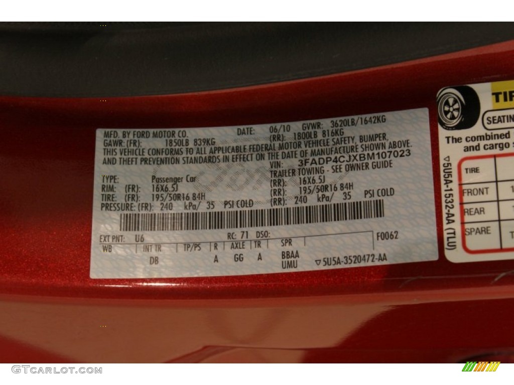 2011 Fiesta Color Code U6 for Red Candy Metallic Photo #56823187