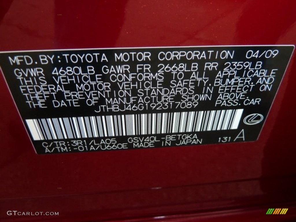 2009 ES Color Code 3R1 for Matador Red Mica Photo #56833658
