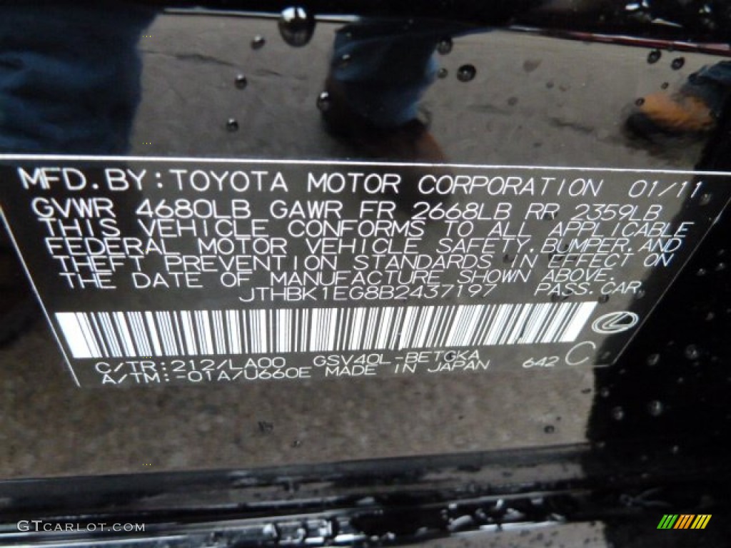 2011 ES Color Code 212 for Obsidian Black Photo #56833824