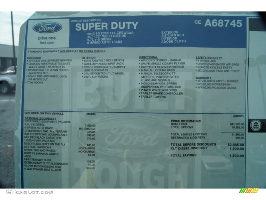 2012 Ford F350 Super Duty XLT Crew Cab 4x4 Window Sticker Photo #56837705