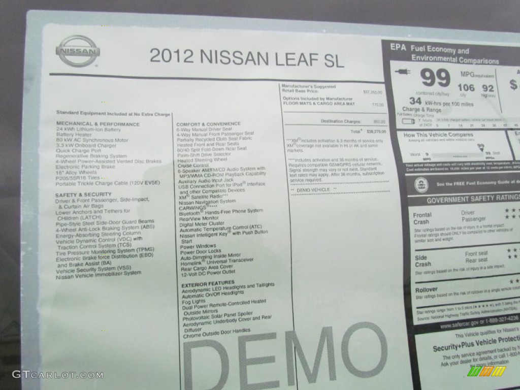 2012 Nissan LEAF SL Window Sticker Photo #56838497