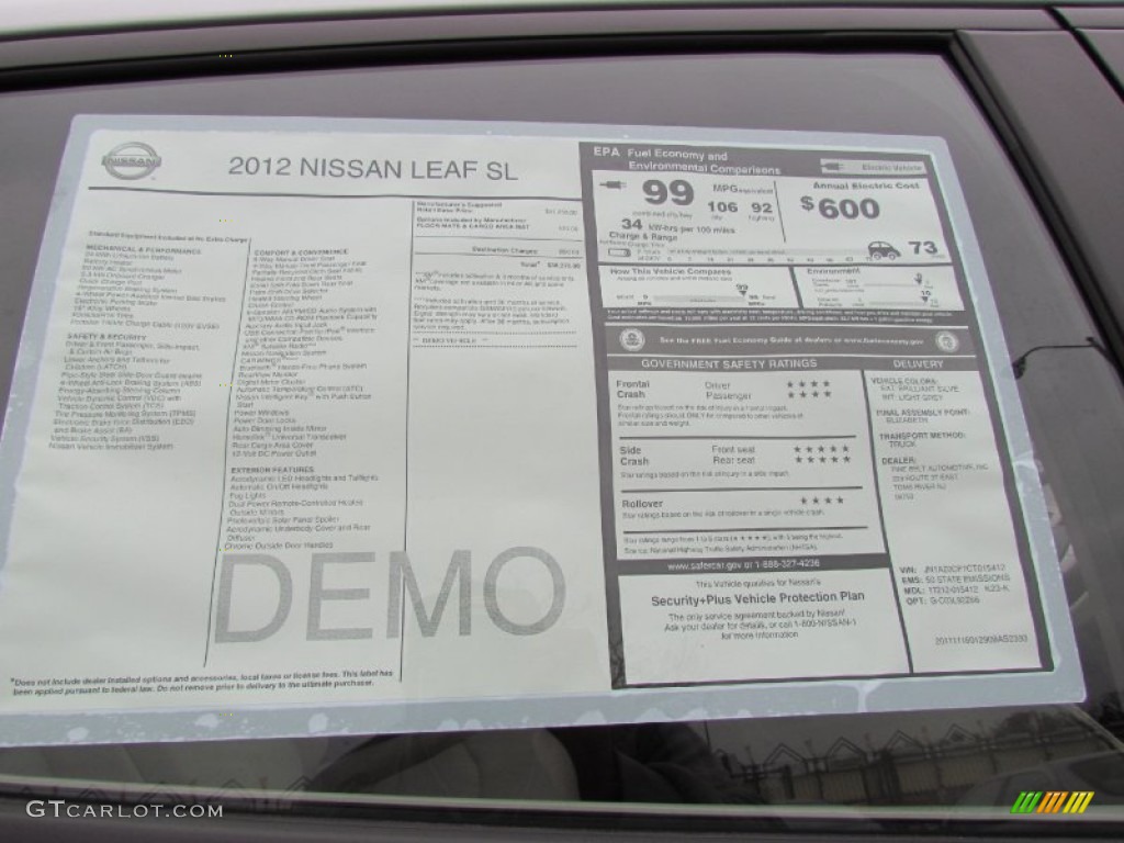 2012 Nissan LEAF SL Window Sticker Photo #56838506