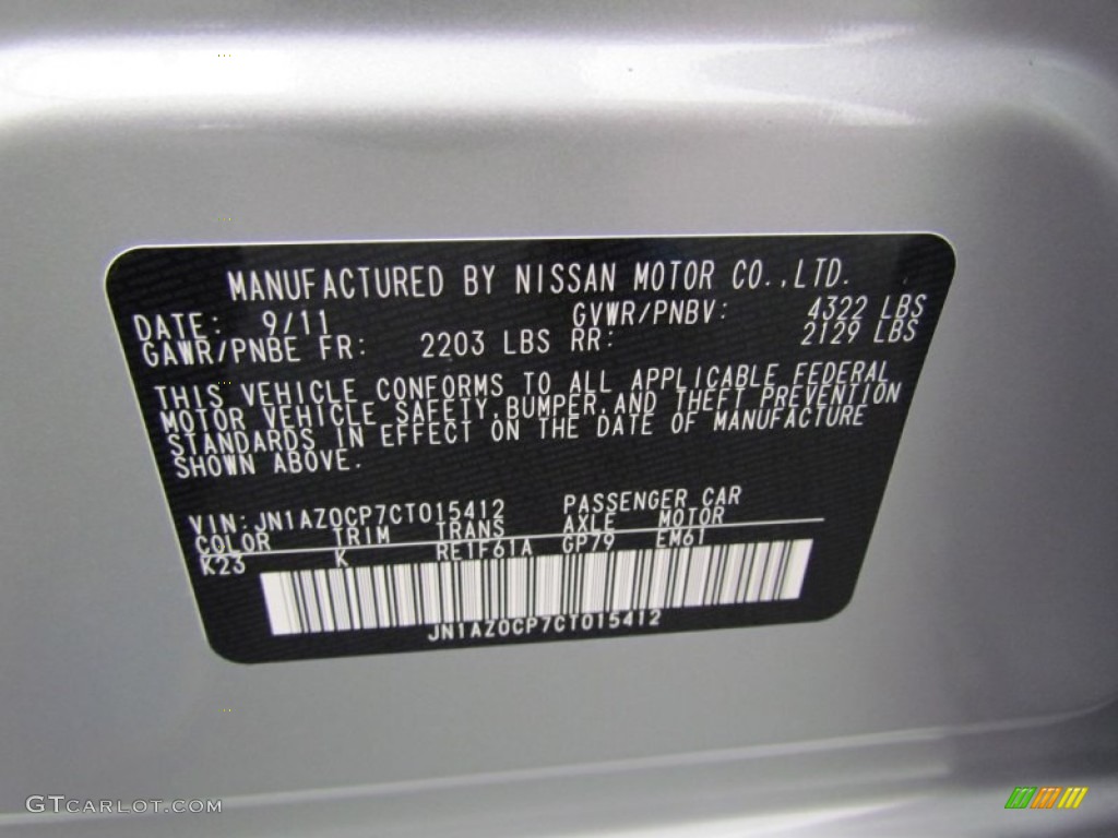 2012 LEAF Color Code K23 for Brilliant Silver Photo #56838554