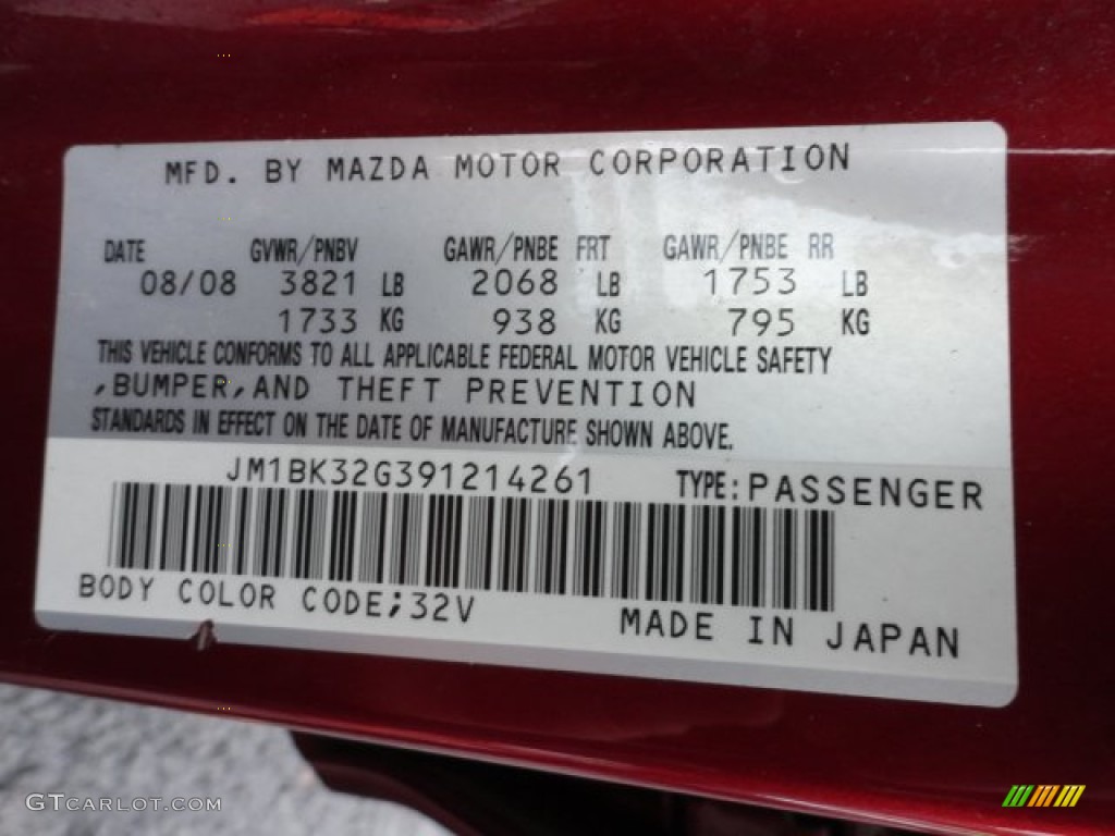 2009 MAZDA3 Color Code 32V for Copper Red Mica Photo #56842679