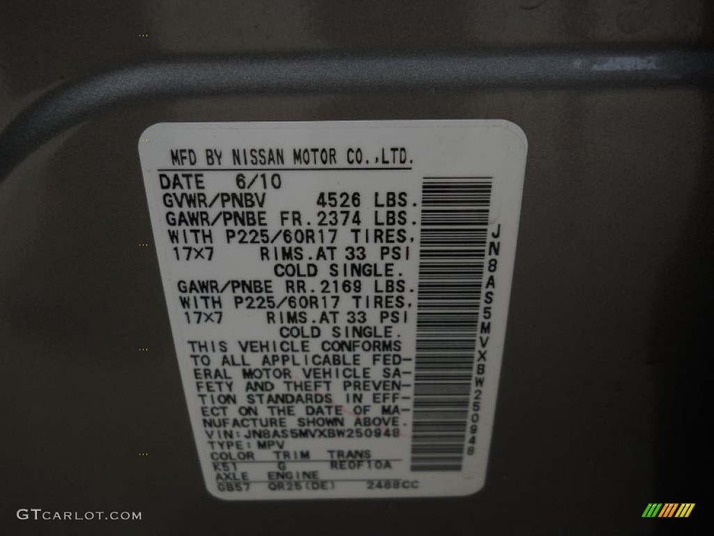 2011 Rogue SV AWD - Gotham Gray Metallic / Black photo #23