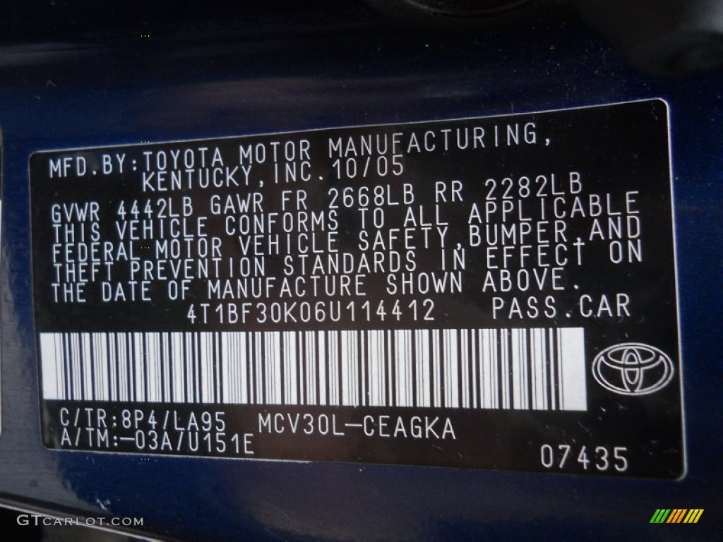 2006 Camry Color Code 8P4 for Indigo Ink Pearl Photo #56843266