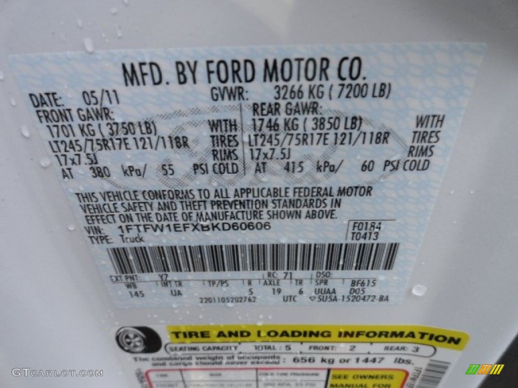 2011 F150 Color Code YZ for Oxford White Photo #56846609