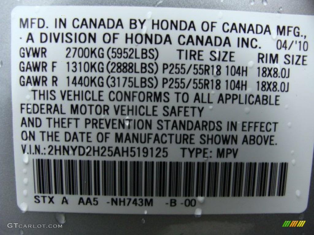 2010 MDX Color Code NH743 for Palladium Metallic Photo #56846990