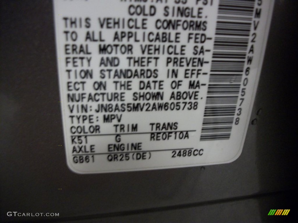 2010 Rogue Color Code K51 for Gotham Gray Photo #56852059