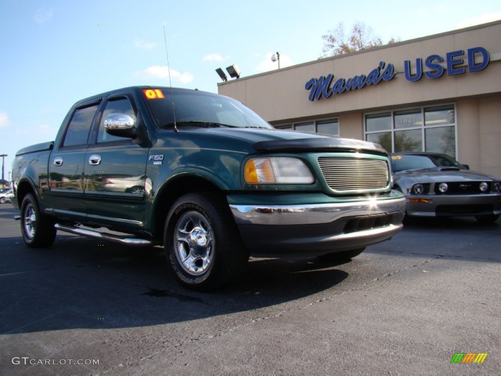 2001 F150 Lariat SuperCrew - Amazon Green Metallic / Medium Parchment photo #2