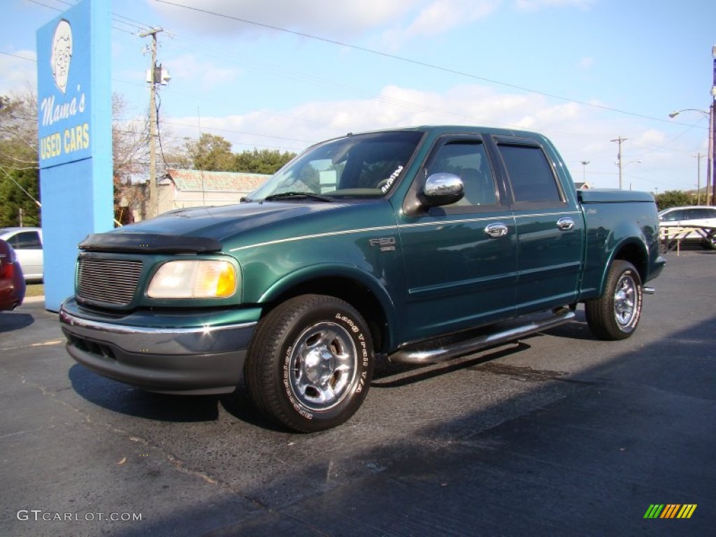 2001 F150 Lariat SuperCrew - Amazon Green Metallic / Medium Parchment photo #4