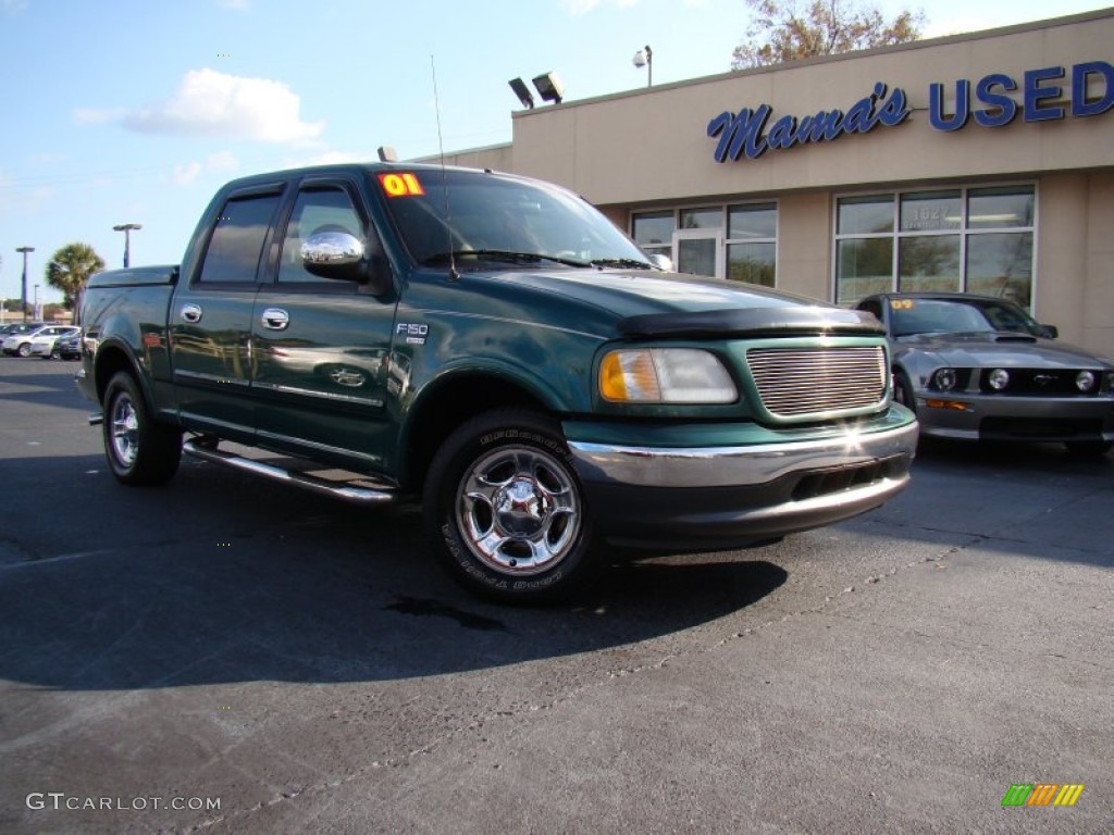 2001 F150 Lariat SuperCrew - Amazon Green Metallic / Medium Parchment photo #30