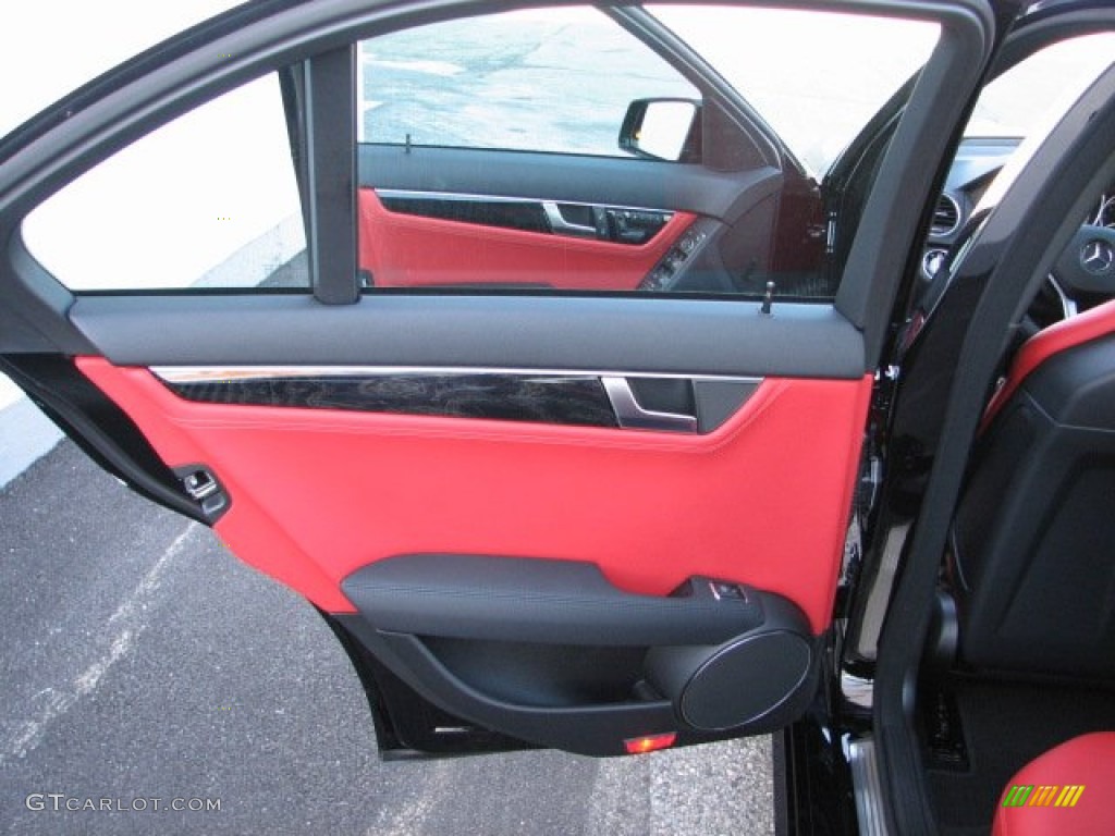2012 Mercedes-Benz C 63 AMG AMG Classic Red/Black Door Panel Photo #56855990