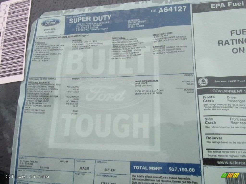 2012 Ford F250 Super Duty XL Crew Cab 4x4 Window Sticker Photo #56859362