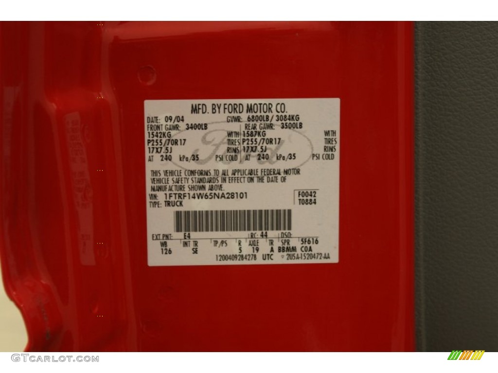 2005 F150 Color Code E4 for Bright Red Photo #56867564