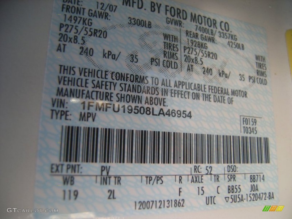 2008 Expedition Color Code PV for White Sand Tri Coat Photo #56868266