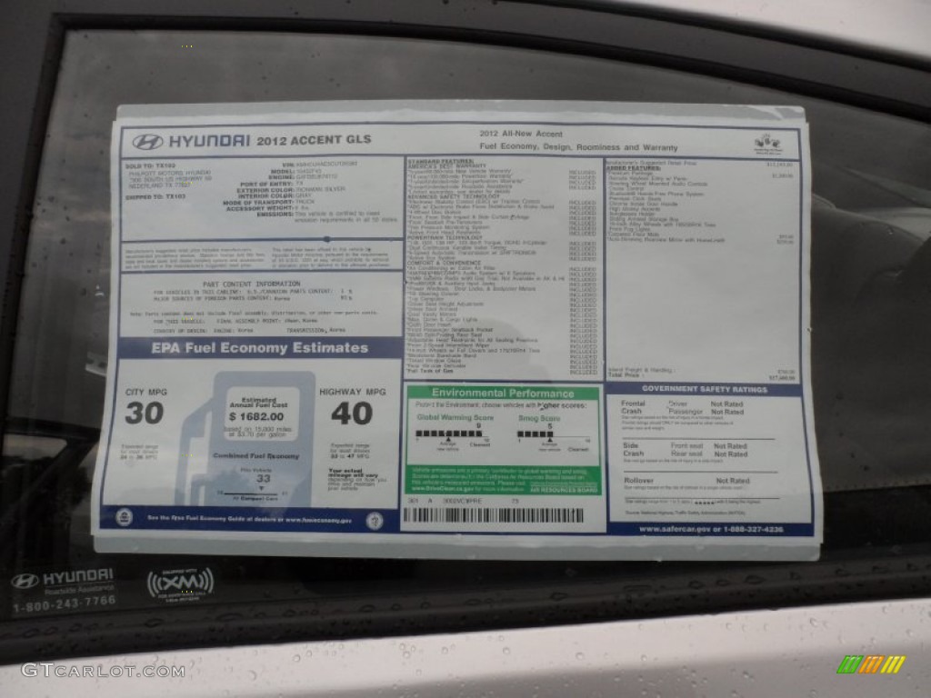 2012 Hyundai Accent GLS 4 Door Window Sticker Photo #56869631