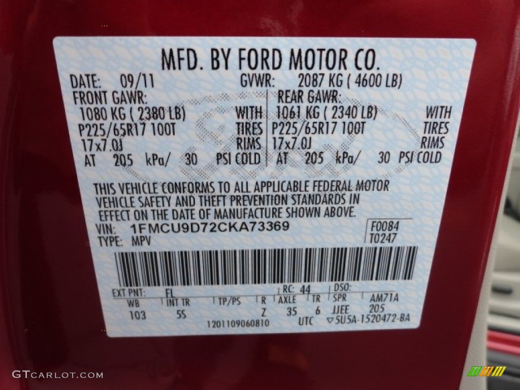 2012 Escape Color Code FL for Toreador Red Metallic Photo #56881135