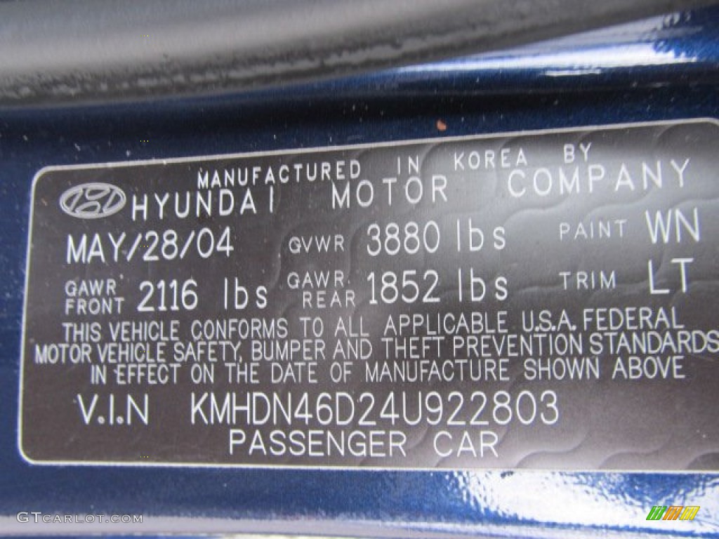 2004 Elantra GLS Sedan - Moonlit Blue / Gray photo #19