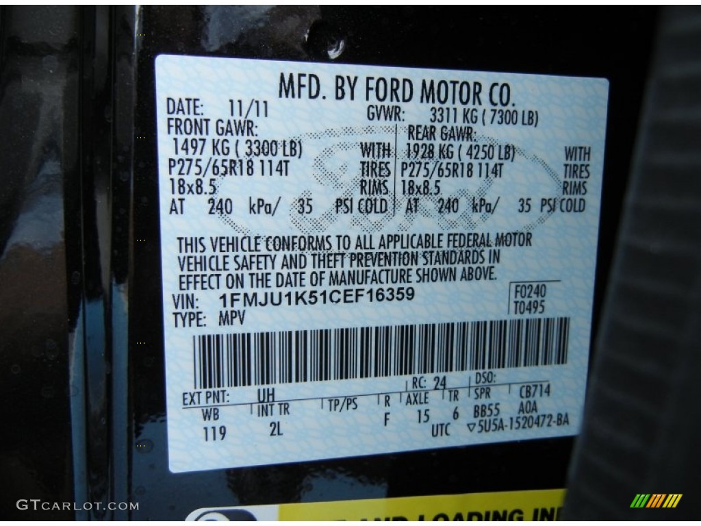 2012 Expedition Color Code UH for Tuxedo Black Metallic Photo #56888366