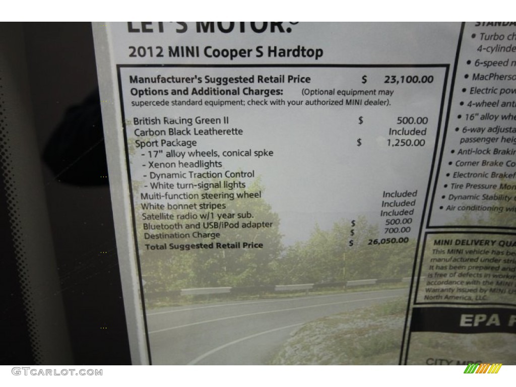 2012 Mini Cooper S Hardtop Window Sticker Photo #56889896