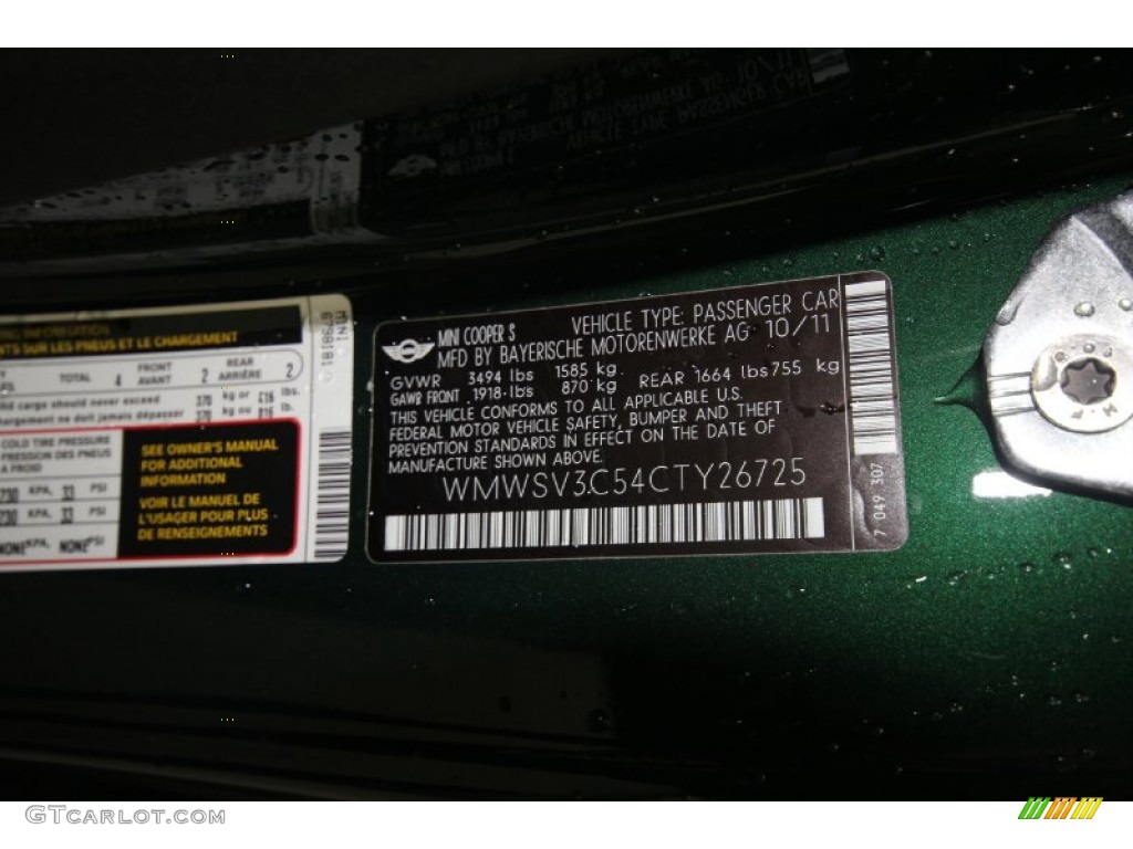 2012 Cooper S Hardtop - British Racing Green II Metallic / Carbon Black photo #7