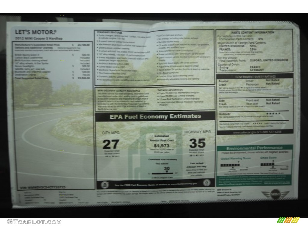 2012 Cooper S Hardtop - British Racing Green II Metallic / Carbon Black photo #23