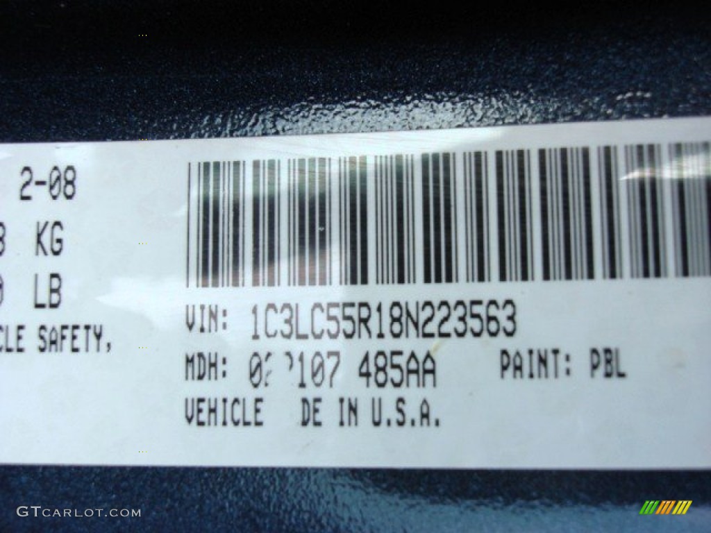 2008 Sebring Color Code PBL for Modern Blue Pearl Photo #56901569