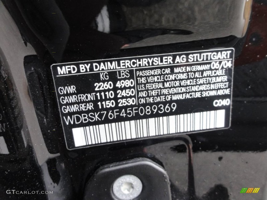 2005 Mercedes-Benz SL 600 Roadster Color Code Photos