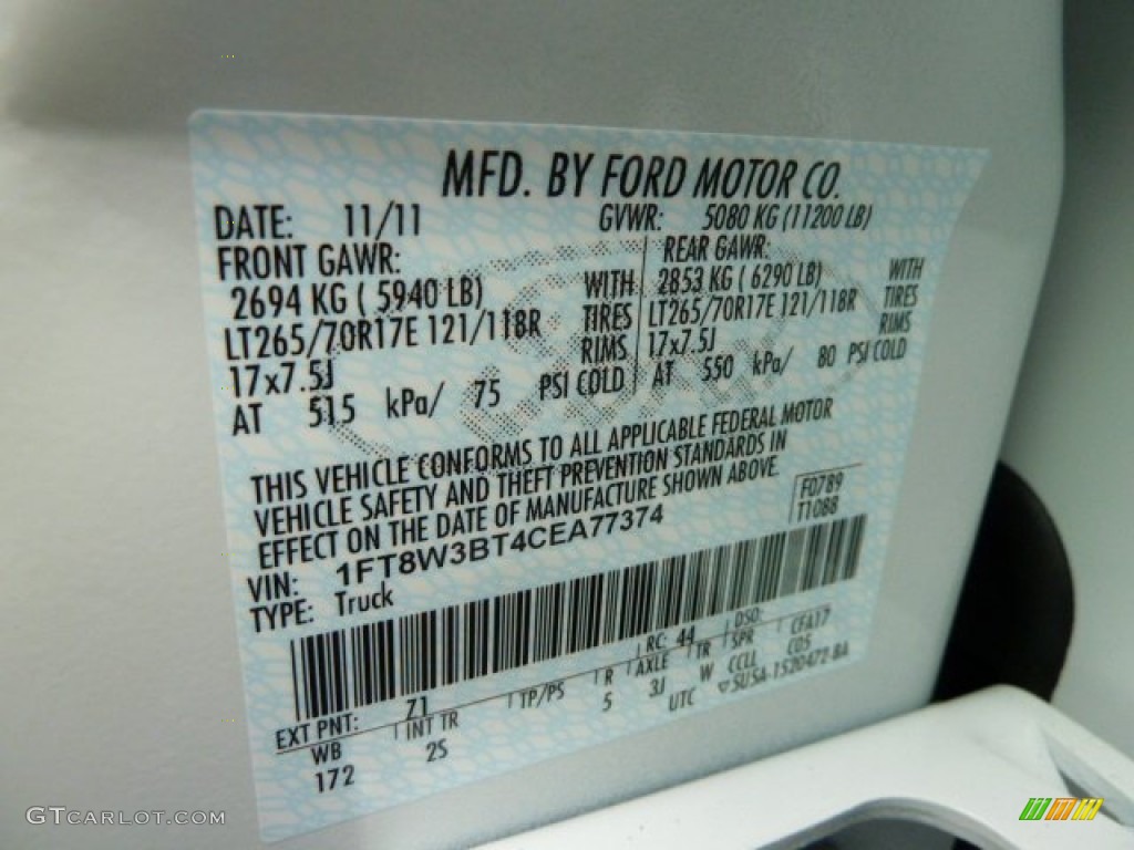 2012 F350 Super Duty Color Code Z1 for Oxford White Photo #56908870