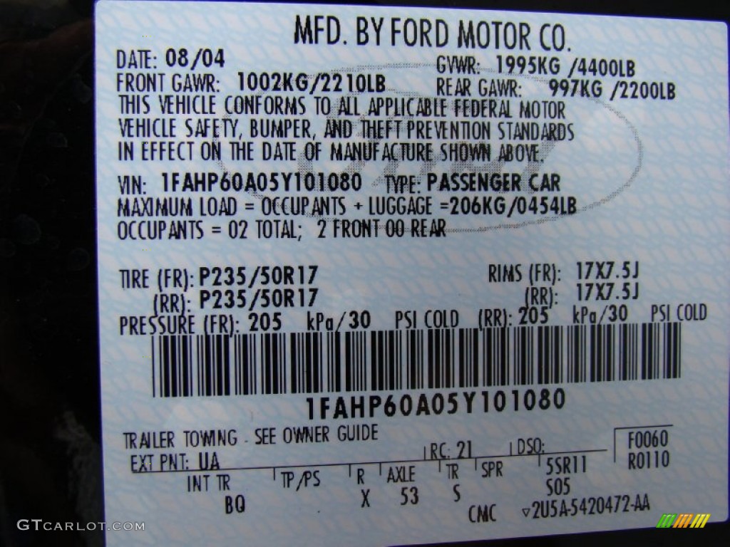 2005 Ford Thunderbird Deluxe Roadster Color Code Photos
