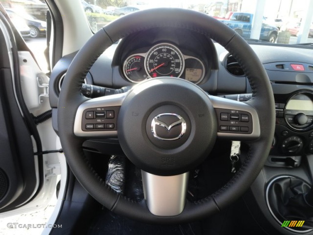 2012 Mazda MAZDA2 Touring Black w/Red Piping Steering Wheel Photo #56928446