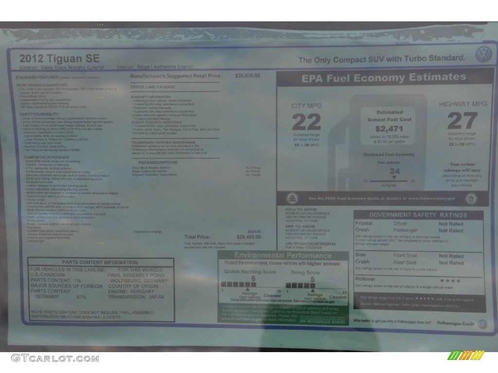 2012 Tiguan SE - Deep Black Metallic / Beige photo #28