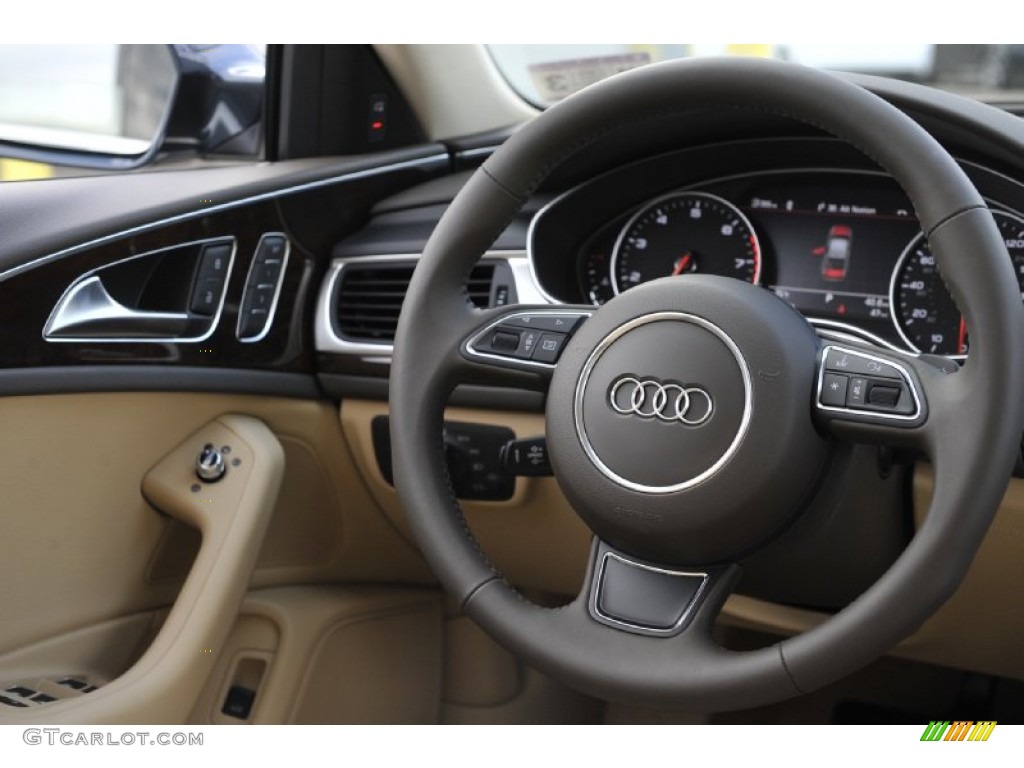 2012 Audi A6 3.0T quattro Sedan Velvet Beige Steering Wheel Photo #56941577