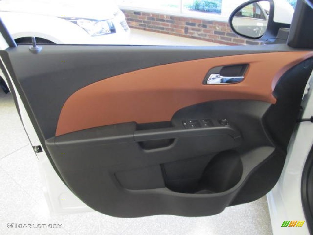 2012 Chevrolet Sonic LTZ Sedan Jet Black/Brick Door Panel Photo #56941738