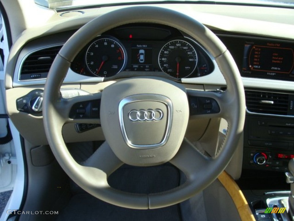 2009 Audi A4 2.0T quattro Sedan Cardamom Beige Steering Wheel Photo #56947804