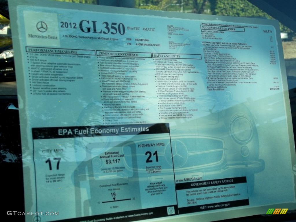 2012 Mercedes-Benz GL 350 BlueTEC 4Matic Window Sticker Photo #56952359