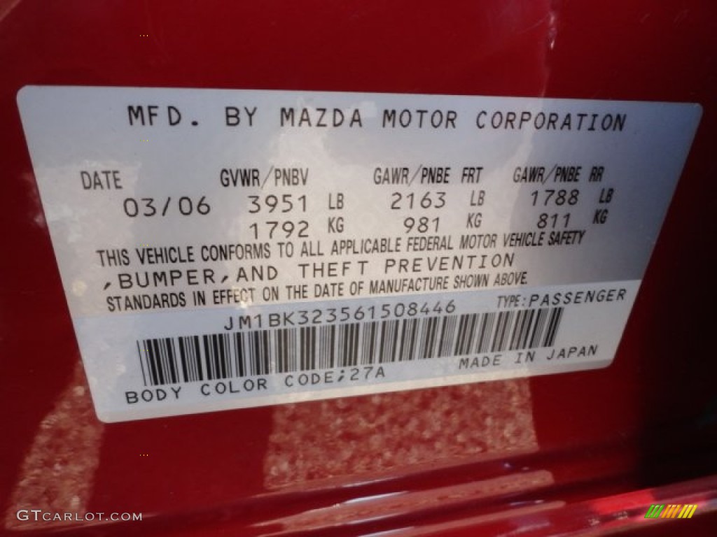 2006 MAZDA3 s Grand Touring Sedan - Velocity Red Mica / Black photo #19